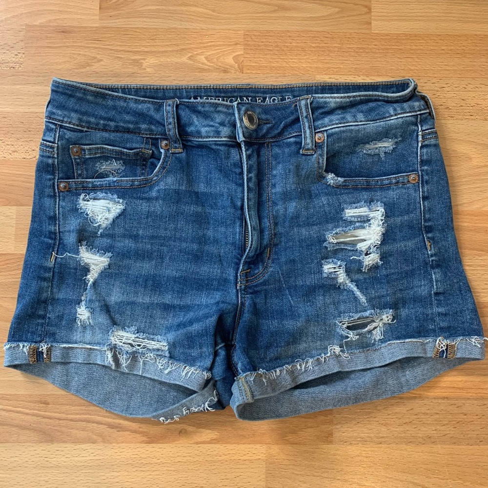 American Eagle Outfitters Distressed Dark Blue Denim Jean Shorts